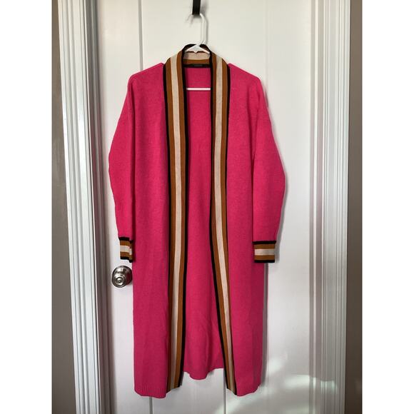 Scotch & Soda Stripe 100% Lambswool Duster Longline Cardigan Sweater Pink SZ XS - Picture 2 of 11
